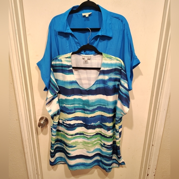 Women's Lot Of 2 Longline Tunic Tops 1X Catherines Eesome Electric Blue-Casual - Picture 1 of 9
